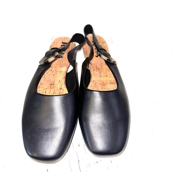 Korks Blush Slingback Flats Womens Size 9.5 Black With Tortoise Shell Buckle - Picture 4 of 11